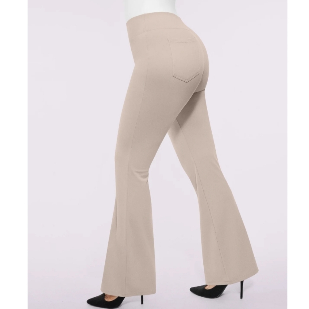 Shapellx AirSlim Back Pocket Flare Work Pant In Biege Size L - Picture 3 of 10